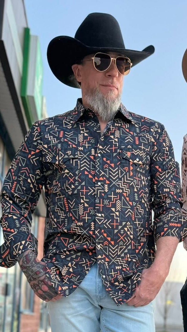 Chemise country Noir à motifs géométriques Shack Story