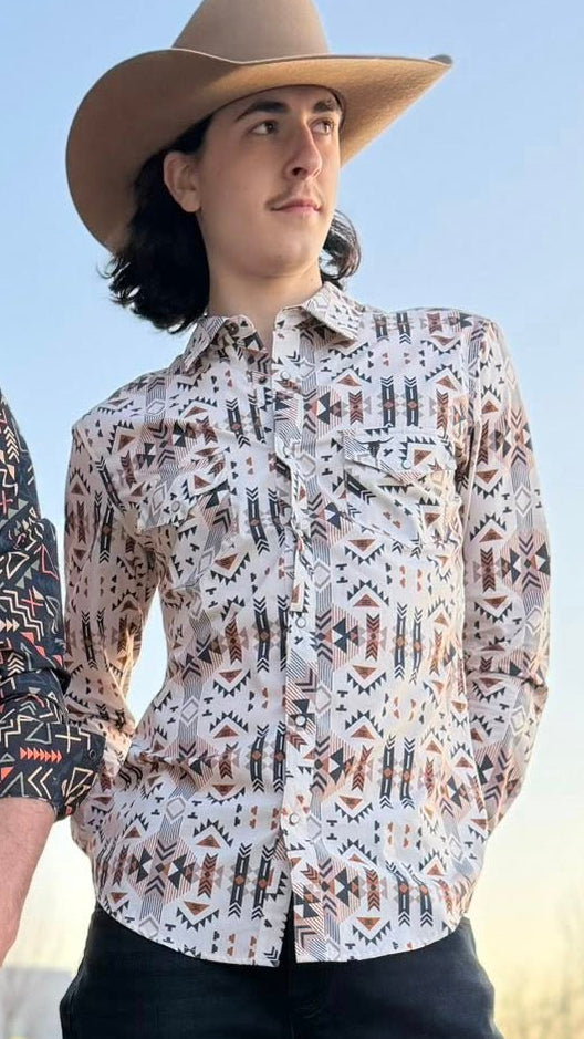 Chemise country Beige à motifs géométriques Shack Story