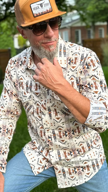 Chemise country Beige à motifs géométriques Shack Story