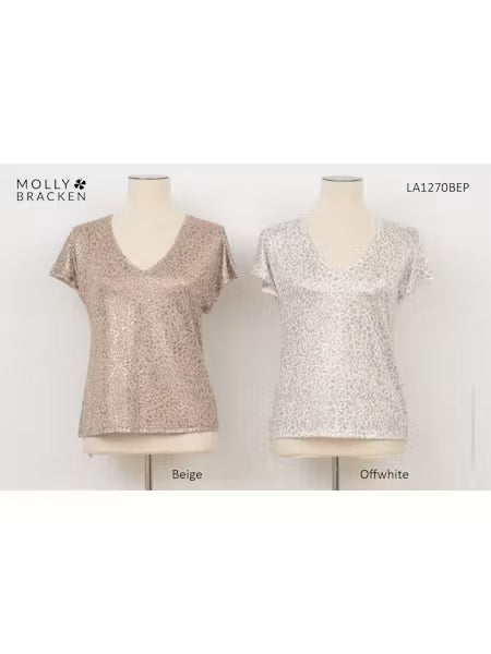 T-shirt léopard métallisé pour femme | Blanc cassé | Molly Bracken