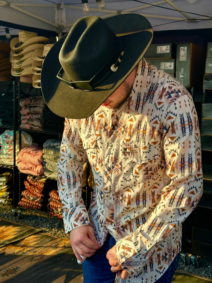 Chemise country Beige à motifs géométriques Shack Story