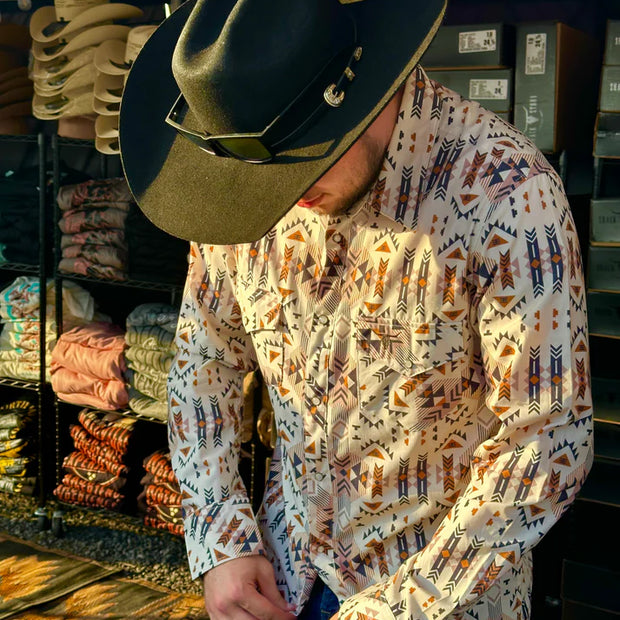 Chemise country Beige à motifs géométriques Shack Story
