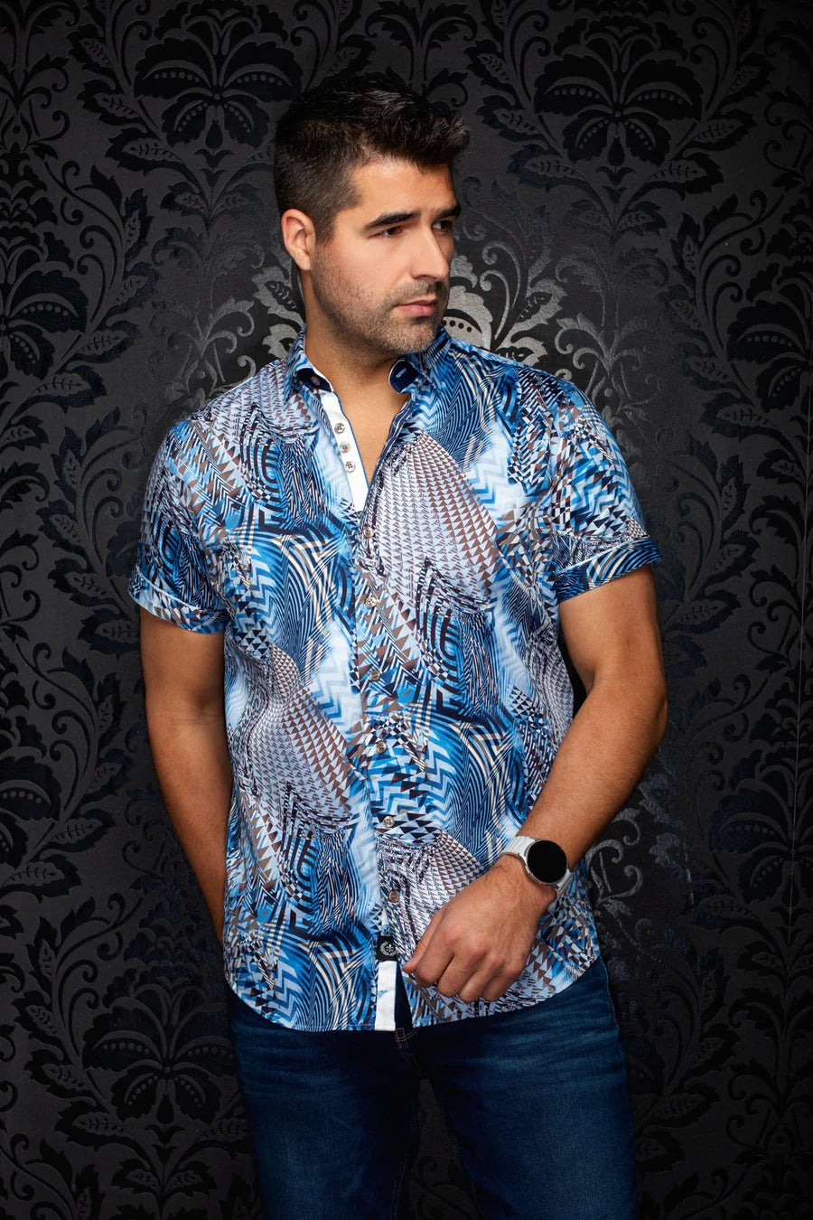 BADESIS(SS) | Chemise Tissée Bleu pour hommes | Au Noir