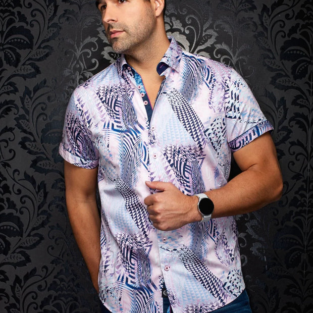 BADESIS(SS) | Chemise Tissée Rose pour hommes | Au Noir