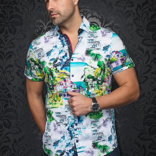 PALMBEACH | Chemise Flat Collar Olive pour hommes | Au Noir