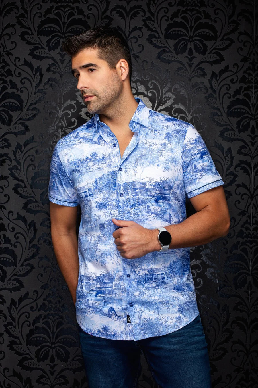 GAVELSTON | Chemise tricot pour homme Bleu Pale | Au Noir