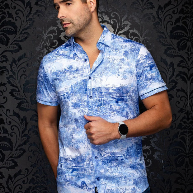 GAVELSTON | Chemise tricot pour homme Bleu Pale | Au Noir