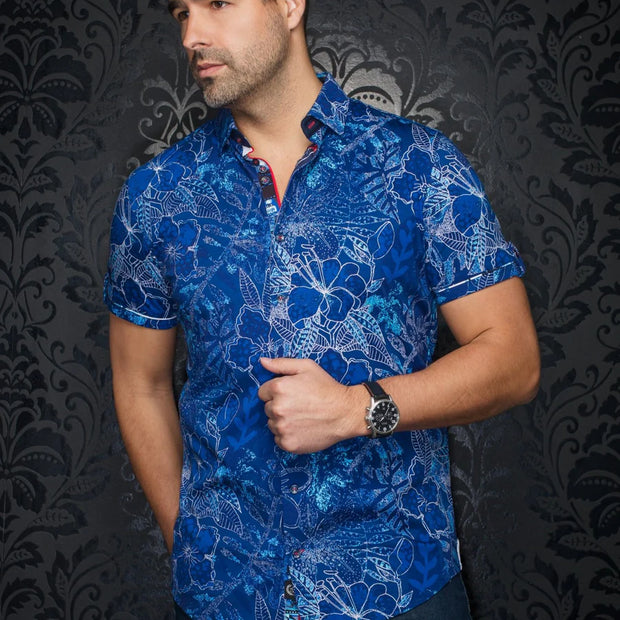 RONALDO | Chemise Tricot Extensible Bleu | Au Noir