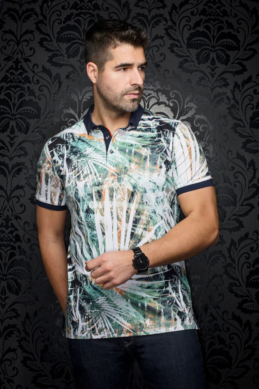 AMAZONIA | Polo Imprimé pour homme Vert | Au Noir