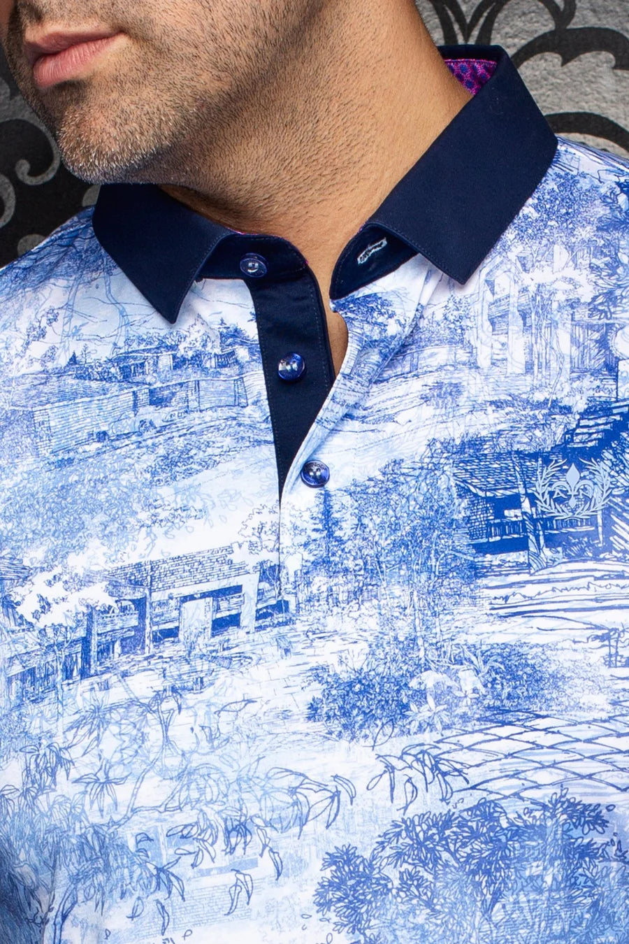 DRAINTREE | Polo Imprimé pour homme Bleu Pâle | Au Noir