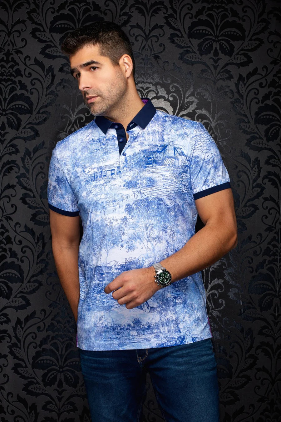 DRAINTREE | Polo Imprimé pour homme Bleu Pâle | Au Noir