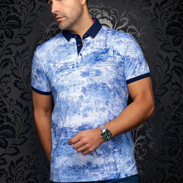 DRAINTREE | Polo Imprimé pour homme Bleu Pâle | Au Noir