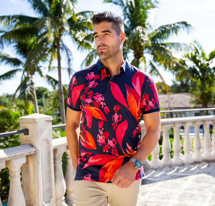GLEN | Polo Imprimé pour homme Rouge & Marin | Au Noir