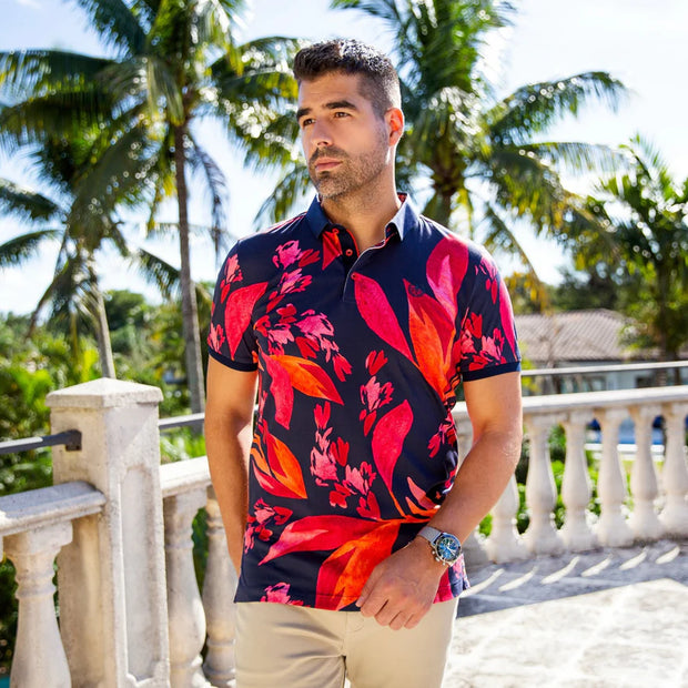 GLEN | Polo Imprimé pour homme Rouge & Marin | Au Noir