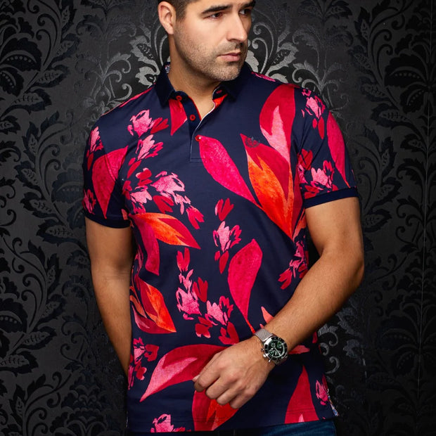 GLEN | Polo Imprimé pour homme Rouge & Marin | Au Noir