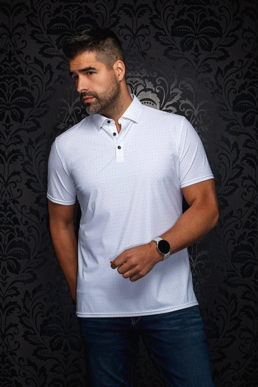 RAPHY NDL | Polo Nylon Extensible pour homme Blanc | Au Noir