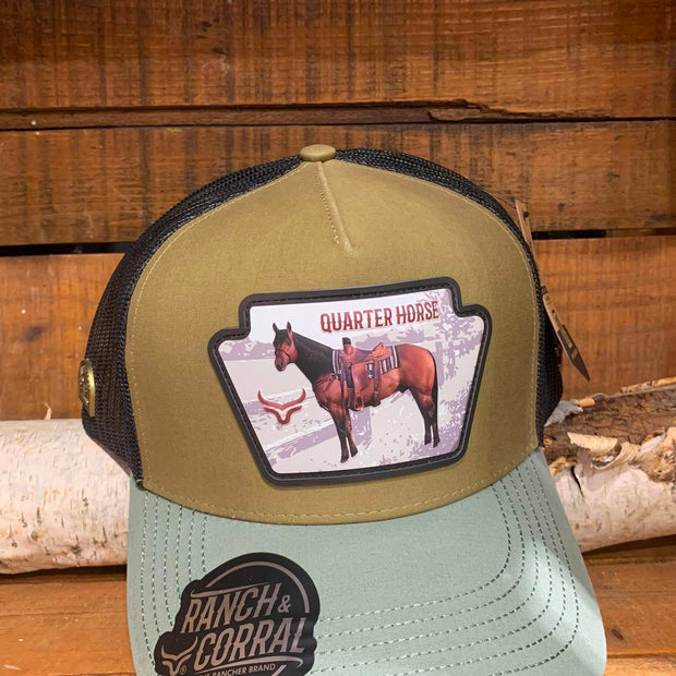 Casquette Cheval| Marron & vert poudre| Ranch & Corral