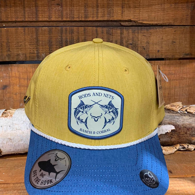 Casquette de pêche | Bleu & Jaune| Hameçons | Ranch & Corral