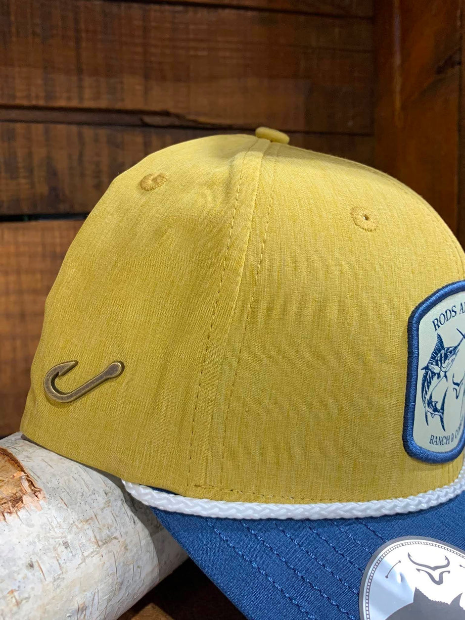 Casquette de pêche | Bleu & Jaune| Hameçons | Ranch & Corral