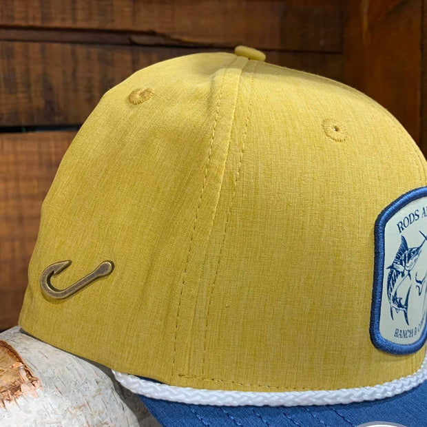 Casquette de pêche | Bleu & Jaune| Hameçons | Ranch & Corral