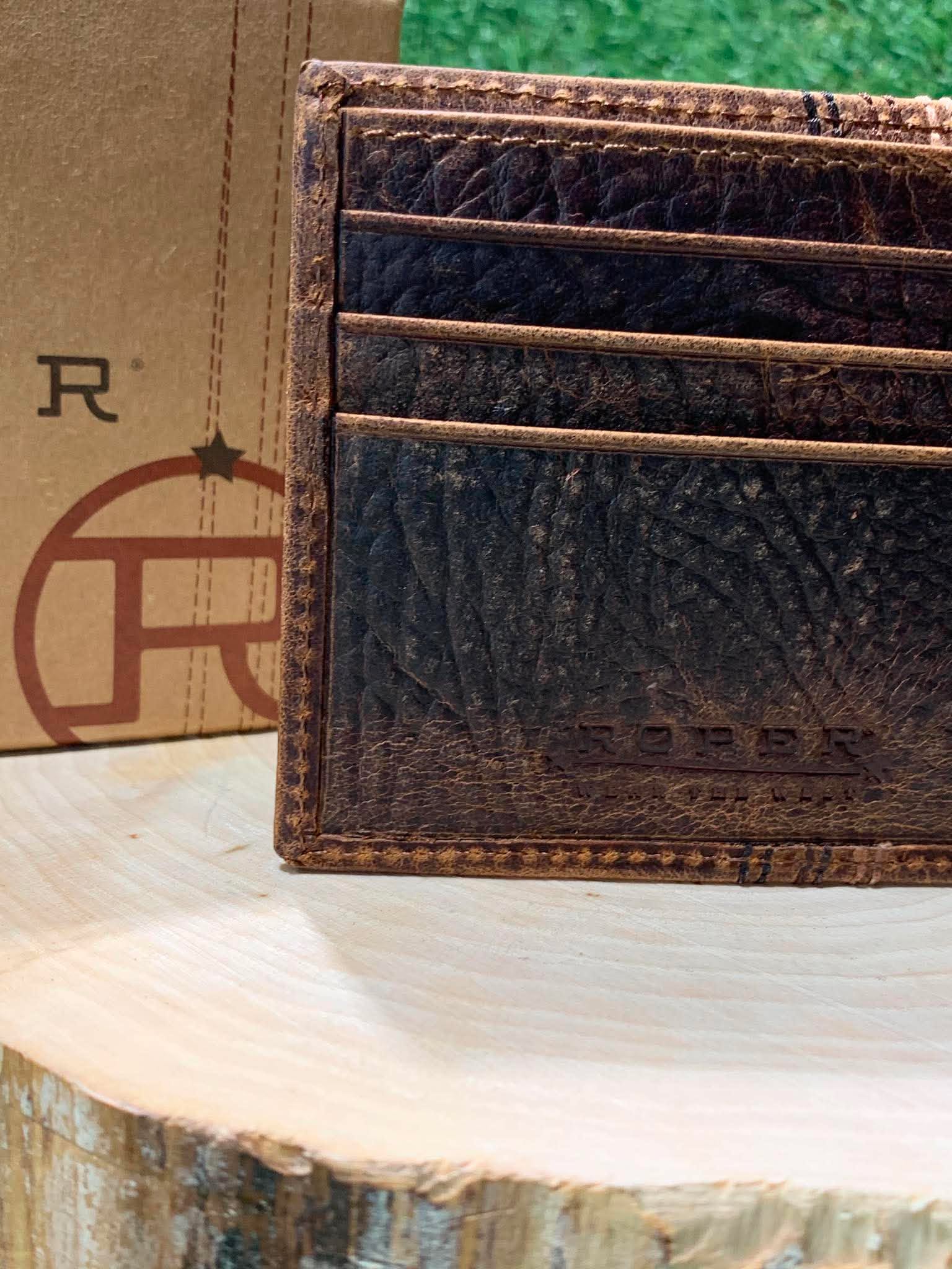 Portefeuille homme | Cuire brun broder | Roper