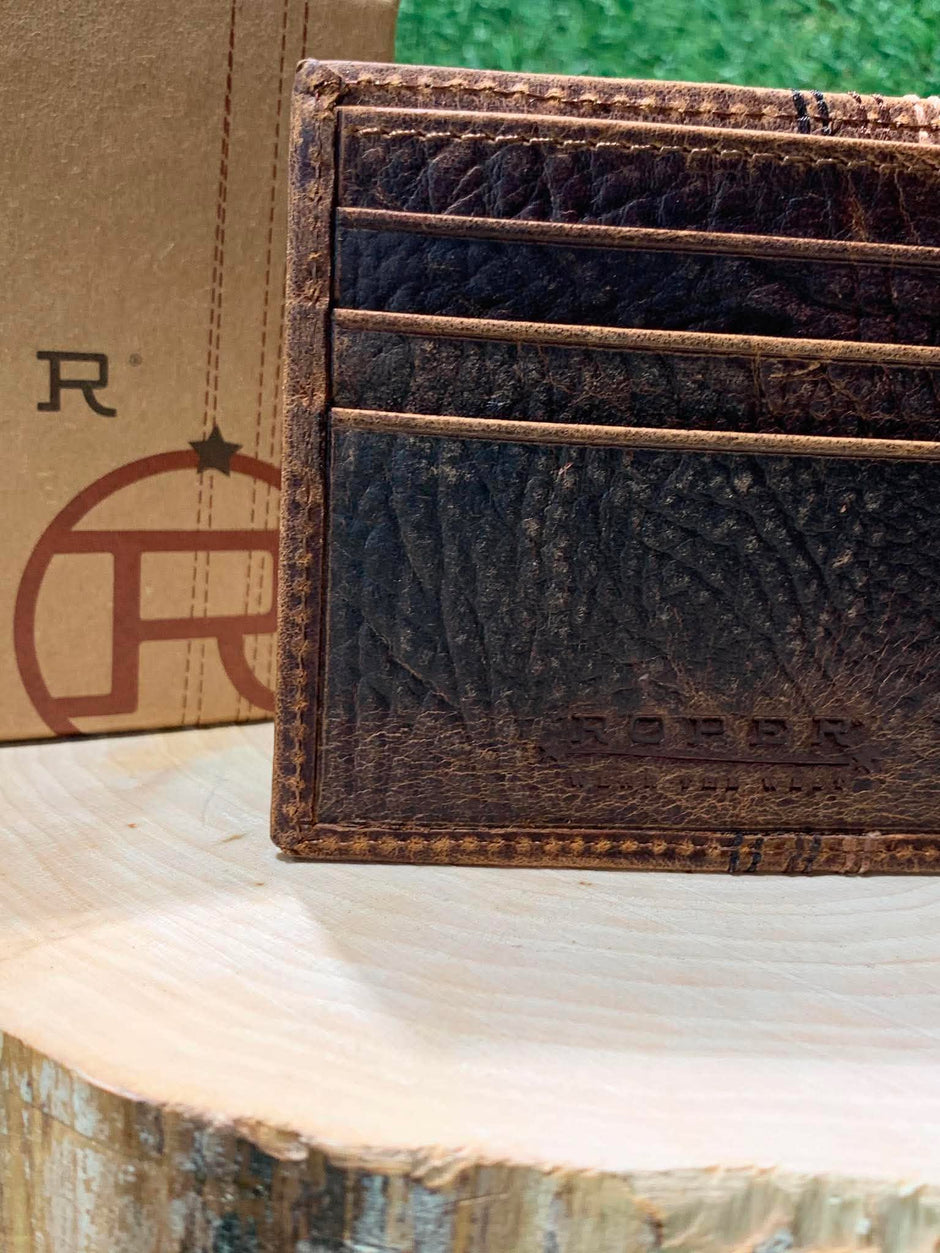 Portefeuille homme | Cuire brun broder | Roper