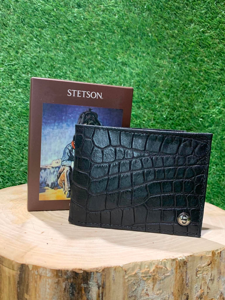 Portefeuille homme | Cuire croco noir | Stetson