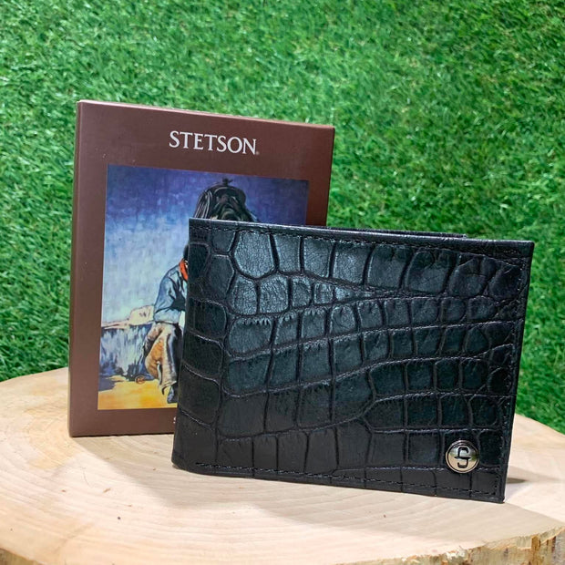 Portefeuille homme | Cuire croco noir | Stetson