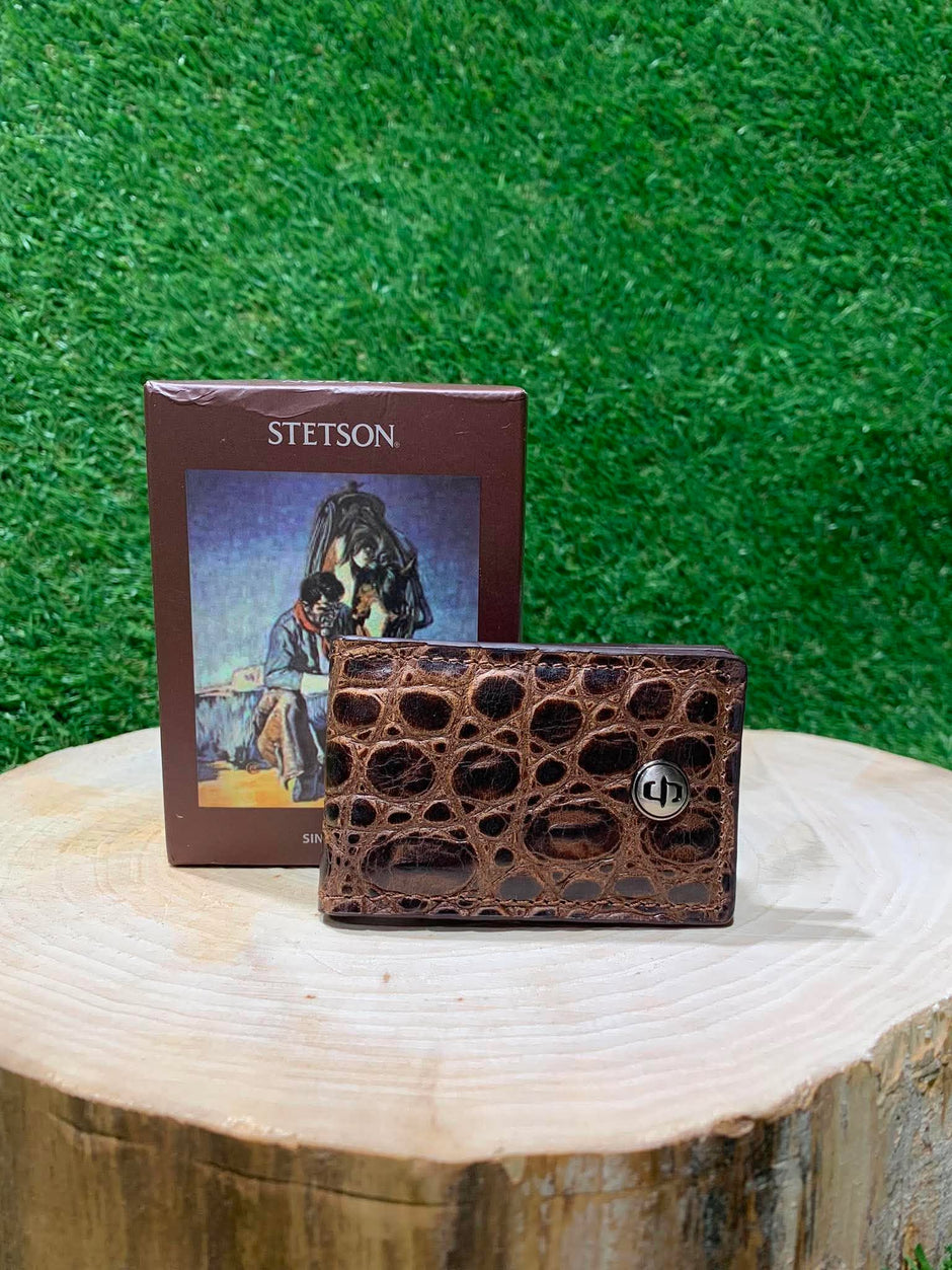 Mini portefeuille homme | Cuire croco brun | Stetson