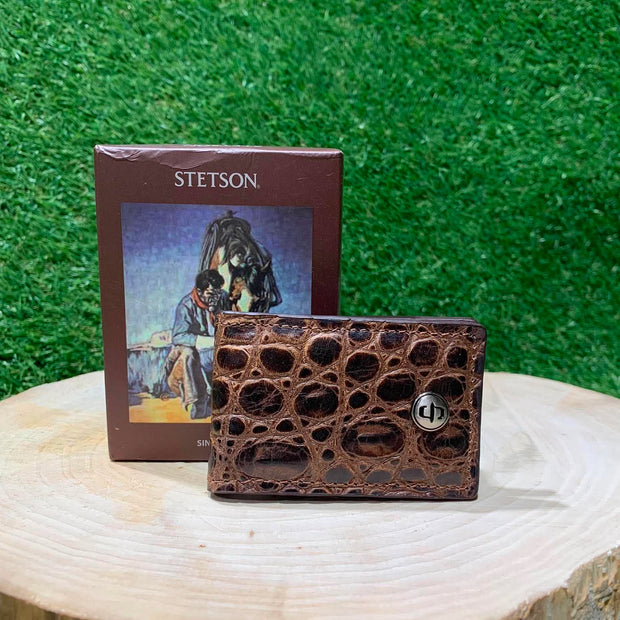 Mini portefeuille homme | Cuire croco brun | Stetson