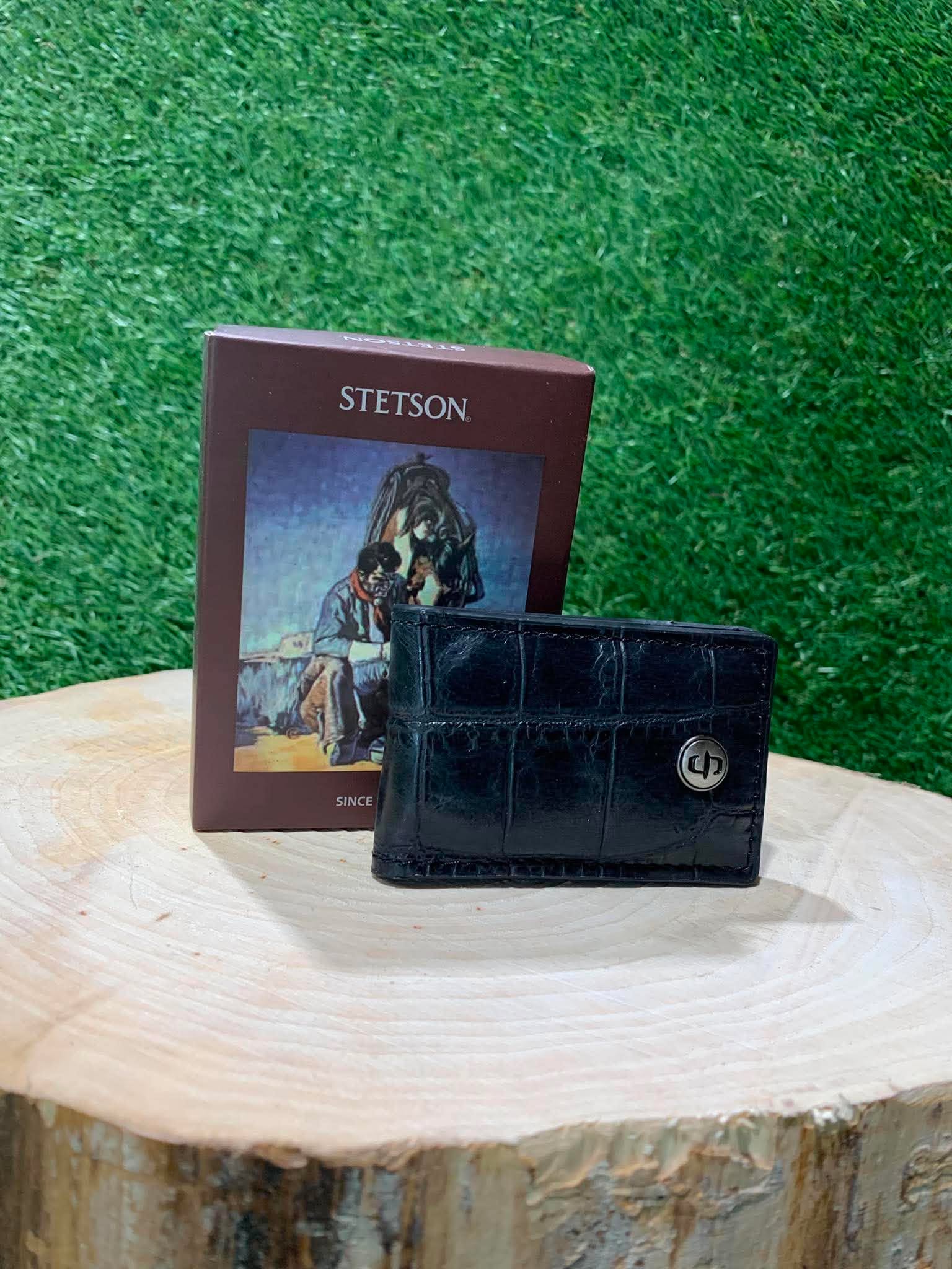 Mini portefeuille homme | Cuire croco noir | Stetson