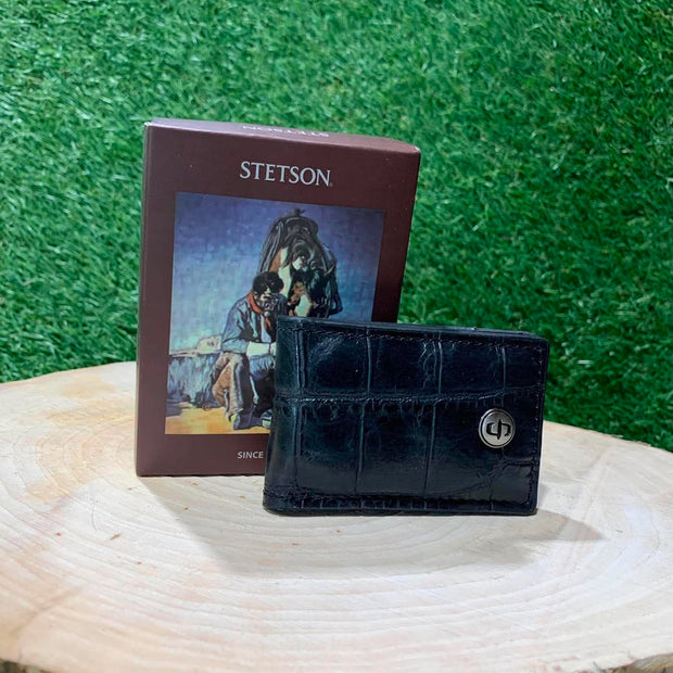 Mini portefeuille homme | Cuire croco noir | Stetson